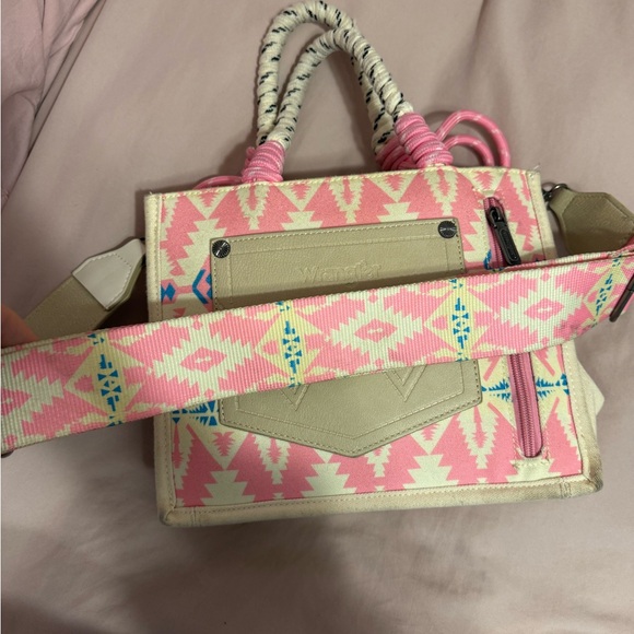 Wrangler Pink and Blue Geometric Satchel - Picture 4 of 4